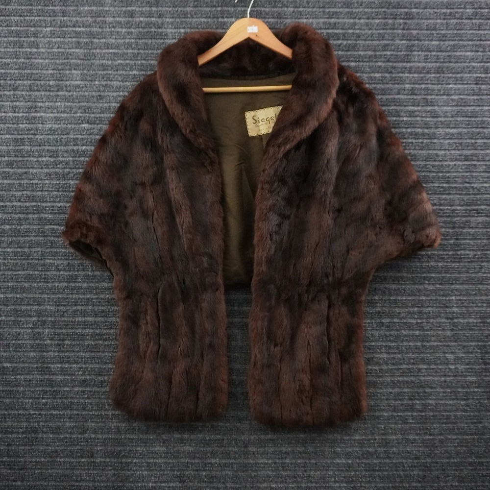 Vintage Siegel's Fur Stole Wrap Women OS Brown Shawl Collar Formal Accessory